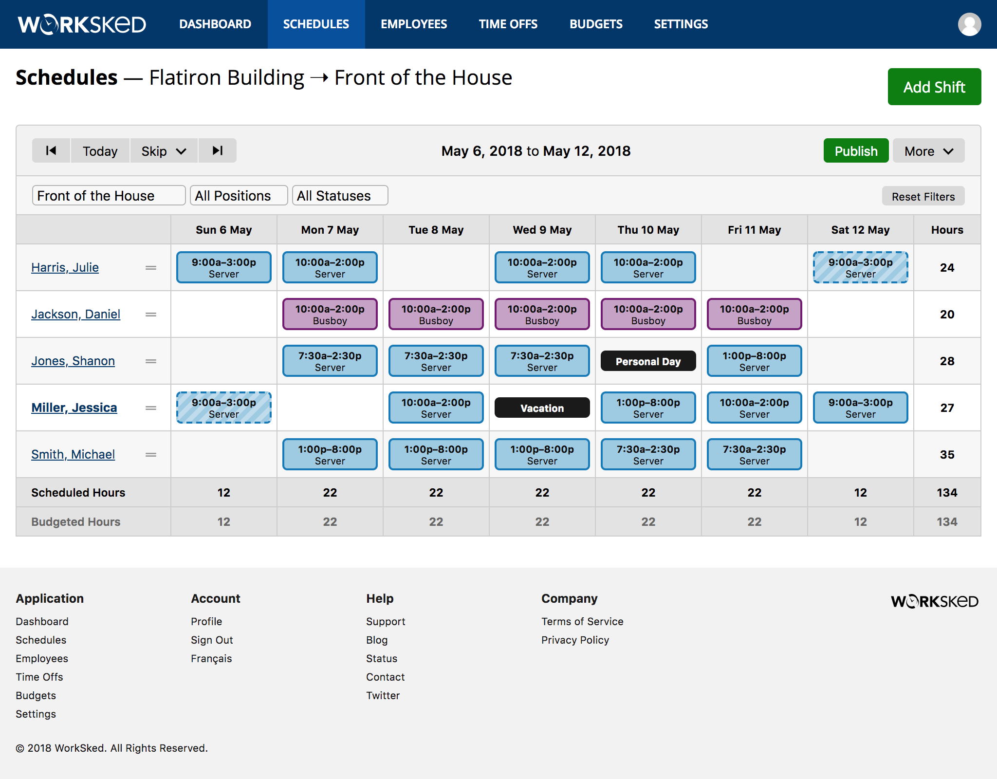 Sample WorkSked screenshot